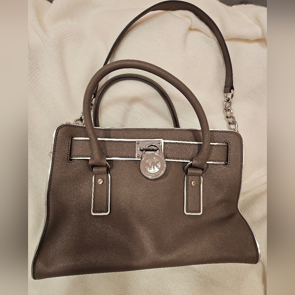 Michael Kors Brown Satchel with Silver Accents